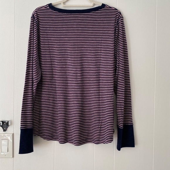 Pink and navy striped long sleeve Gap ribbed henley top size XXL - Picture 6 of 11
